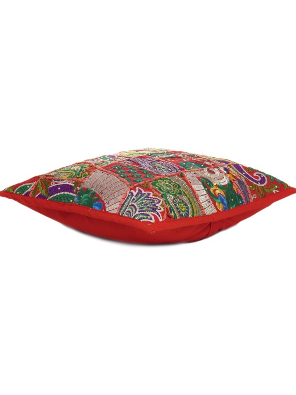 Oussum Cushion Cover Red Floral Print Handmade Pillow Case Cotton Set Of 1 - Picture 2 of 4